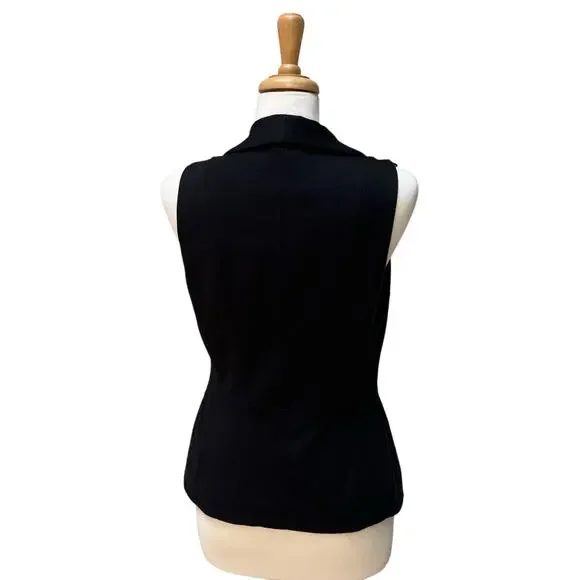 Y2K Cache Vest NWT Sz 6 Black Silk Ruffle V Neck Whimsigoth Dark Romantic 90s - Picture 7 of 11